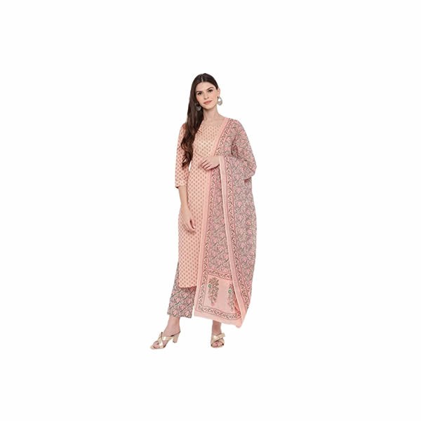 Women's Foil Print & Gota Patti Work Straight Cotton Kurta,Pant & Dupatta