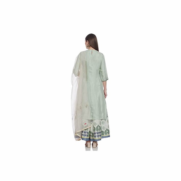 womens Light Green Embroidered Kurta-Culottes-Organza Dupatta Set