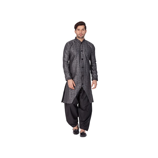 Uri and MacKenzie Men's Silk Blend Kurta Churidar Pyjama with Stylish Nehru Jacket