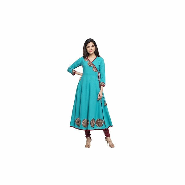 Women's Cotton Slub Patch Work Angrakha Kurta