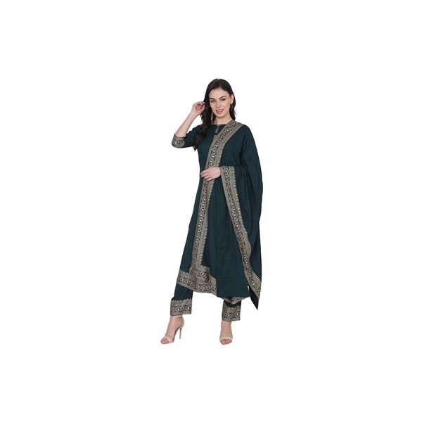 Women's Rayon Wine Gold Printed Kurta Palazzo Set with Dupatta