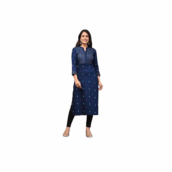 Women's Floral Printed Mandarin Collar Kurta with Embriodery Work