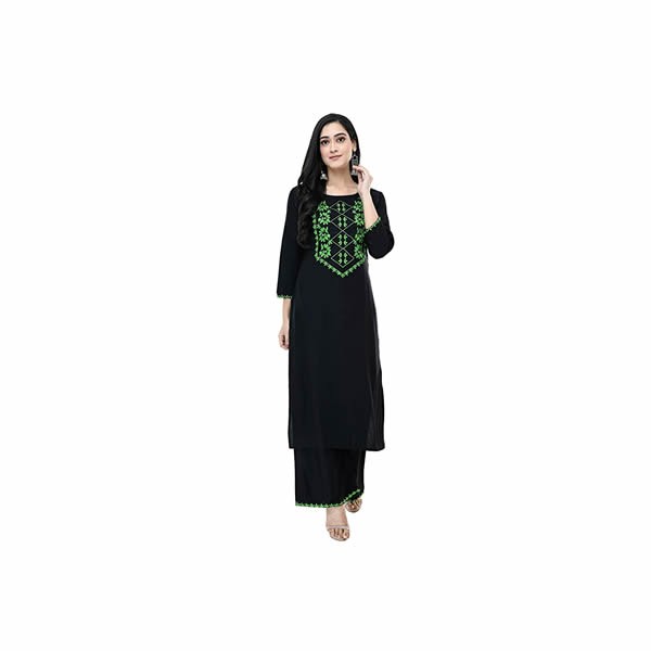 Women Rayon Black Kurti Palazzo