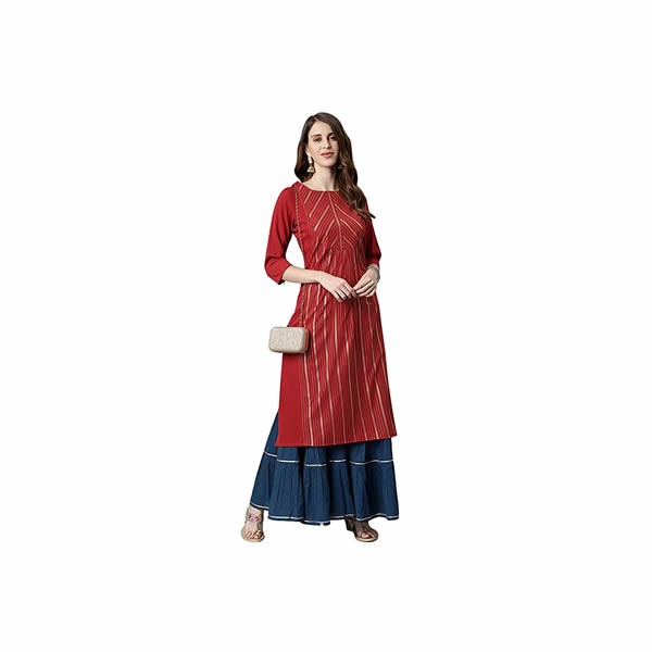 Women's Maroon Poly Crepe Kurta