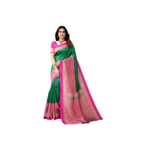 Women's Printed Poly Silk Saree with Unstitched Blouse Piece