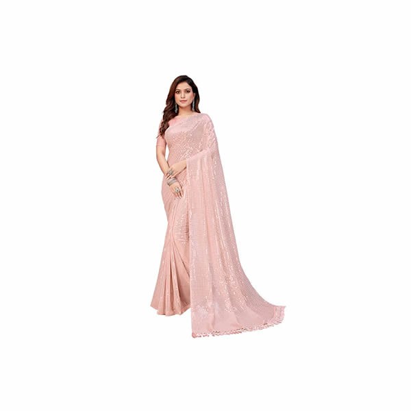 Blue Women's Sequins Georgette Fancy Saree With Blouse Piece (PB-247_Rose Pink) 0