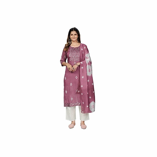 Women's Chanderi Batik Print Straight Stitched Kurta with Dupatta