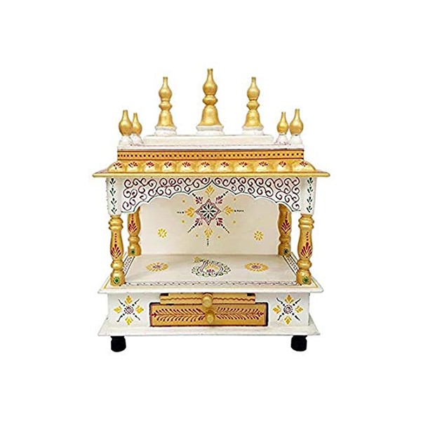 Kamdhenu art and craft Wooden Home Temple - 15 x 8 x 18 Inch Gold Color