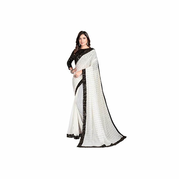 Blue Women's Sequins Georgette Fancy Saree With Blouse Piece 0