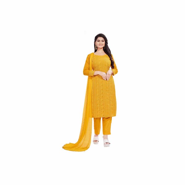 Un-stitched Salwar&Suit Chikankari Work With Dupatta Our collection of apparels assists you in choosing your suitable attire for all occasions. (5012-lemon Yellow chikankari.1)