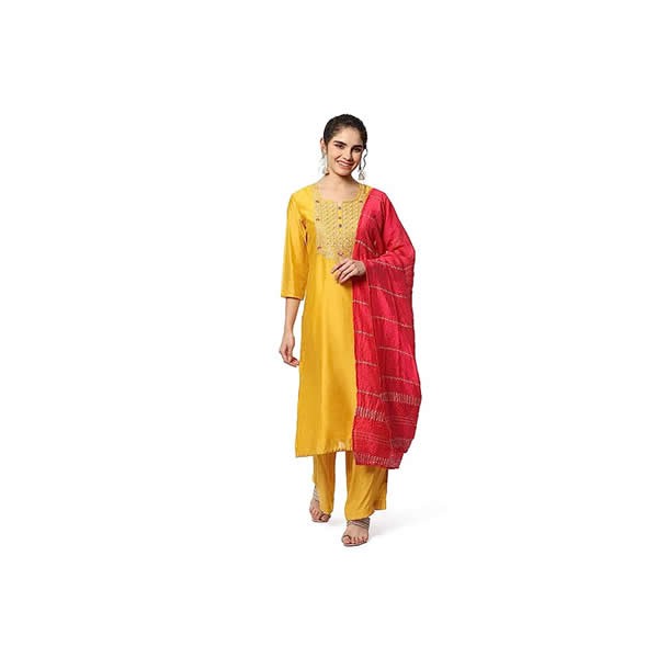Yellow Chanderi Unstitched Suit Set