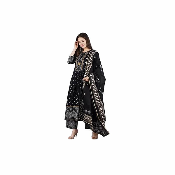 Rayon Printed Flared kurta Palazzo Dupatta Set