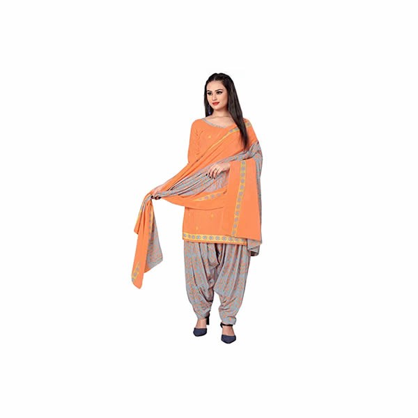Women's Orange Cotton Printed Unstitched Salwar Suit Material