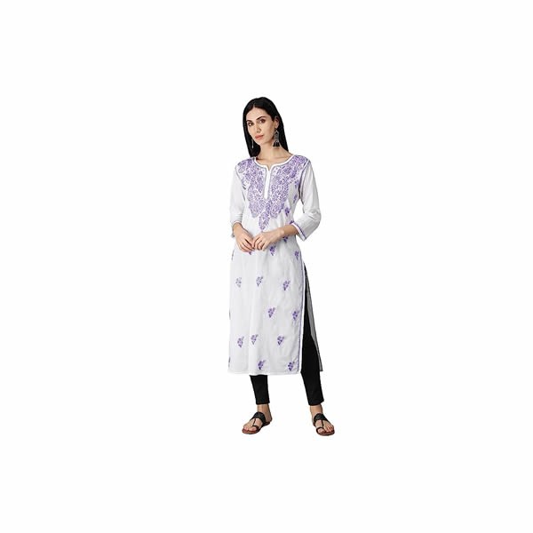Straight White Cotton Kurta Kurti for Women