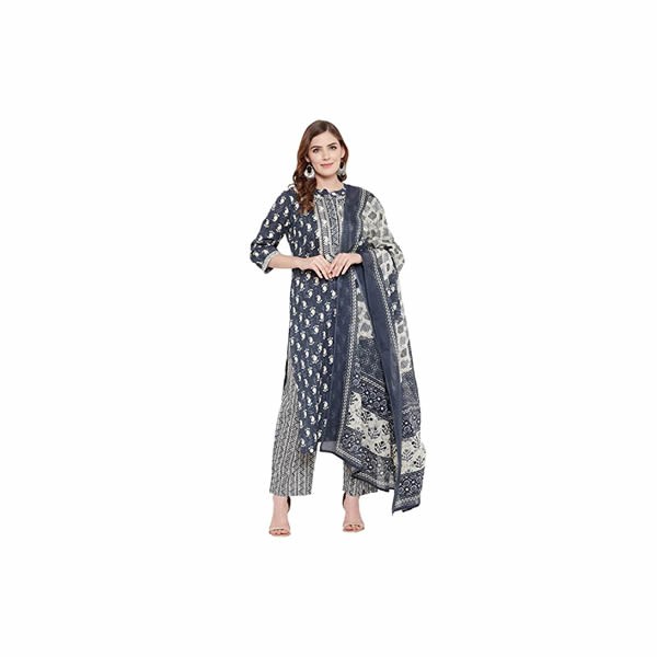 Cotton Straight Suit Set with Dupatta | Readymade Kurti Pant Set | Cotton Straight Kurta for Womens