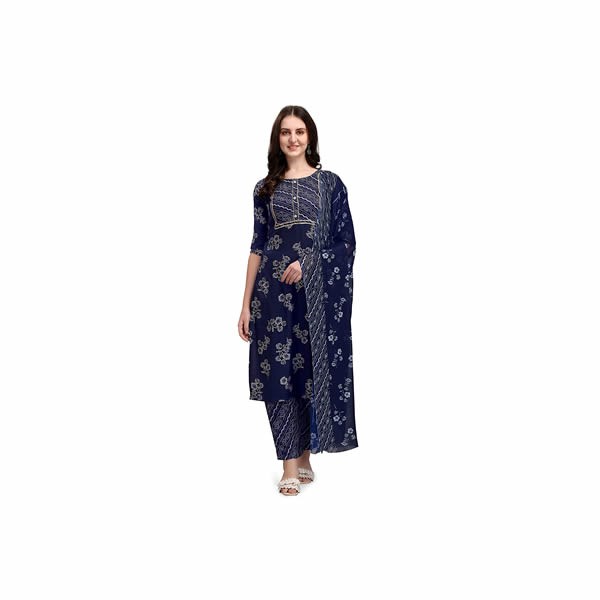 Rayon Straight Printed Kurta Pant and Chiffon Dupatta Set for Women