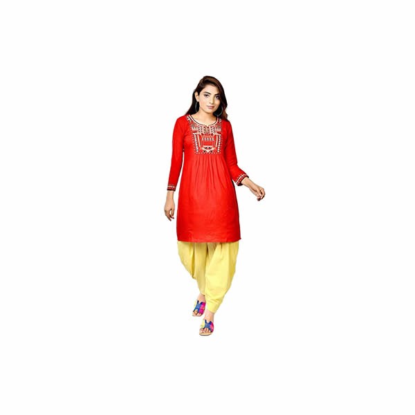 BOTTOM Pure Cotton Red Embroidered Kurta Palazzo Set For Women