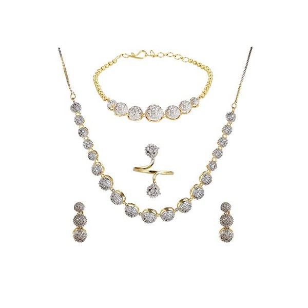 YouBella Jewellery Set for Women American Diamond Combo of Necklace Set with Earrings, Bracelet and Ring for Girls and Women