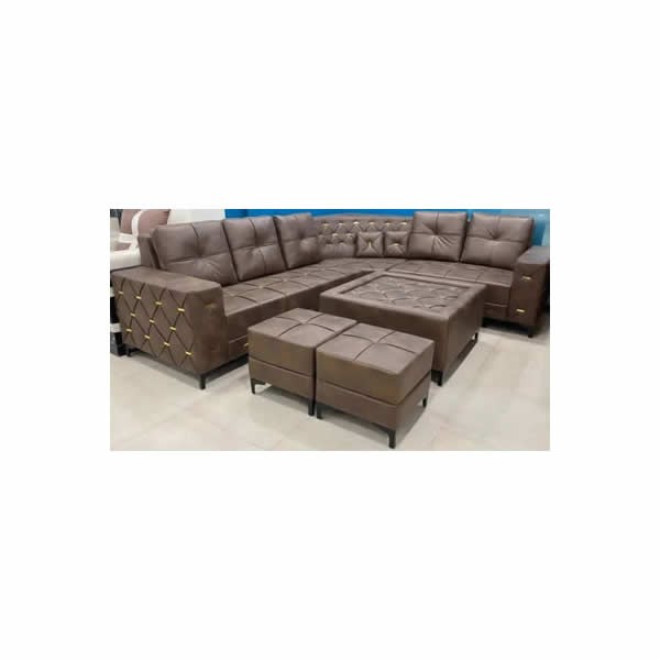 Modern Brown L Shape Sofa Set, For Home, Living Room