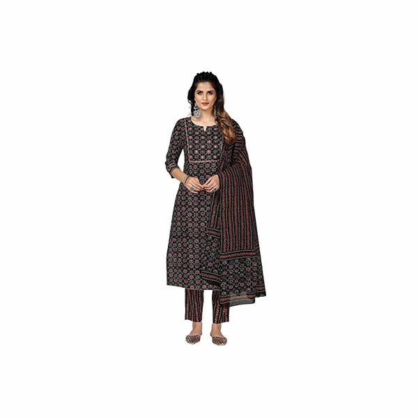 Women's Printed & Gota Patti Work Straight Cotton Stitched Kurta Pant with Dupatta