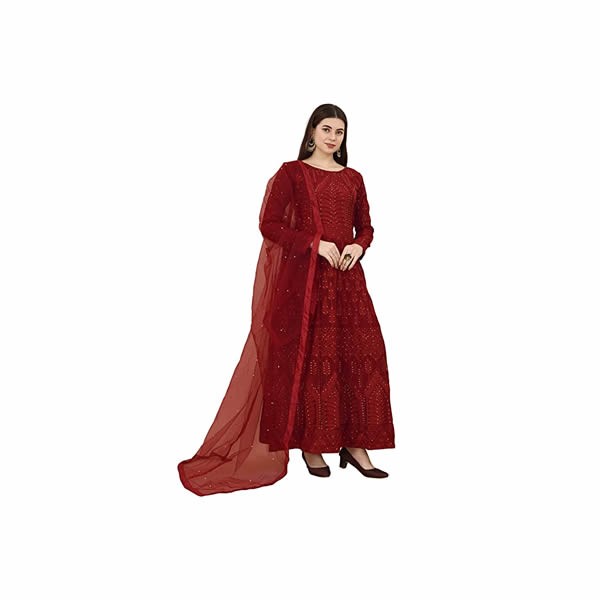 Women's Georgette Anarkali Semi Stitched Red Salwar suit