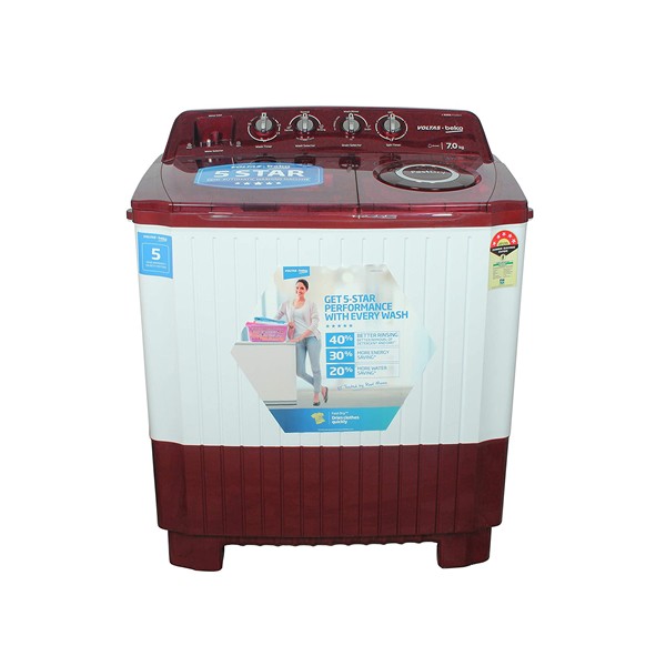 Voltas Beko 7 Kg 5 Star Semi-Automatic Top Loading Washing Machine (WTT70ABRT, Burgundy)