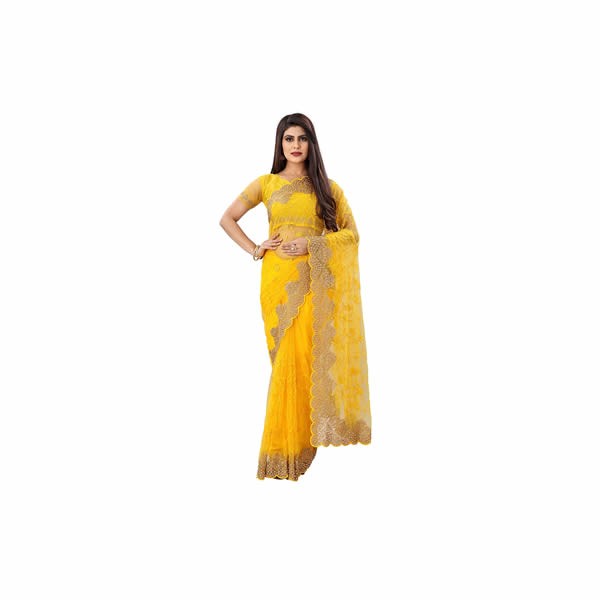 Soft Net Embroidered Work Trending Designer Saree With Unstiched Blouse | Women