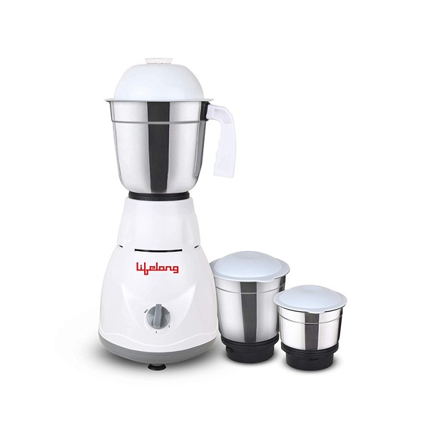 Lifelong Power Pro 500-Watt Mixer Grinder with 3 Jars, 1 Year Warranty (White/Grey)